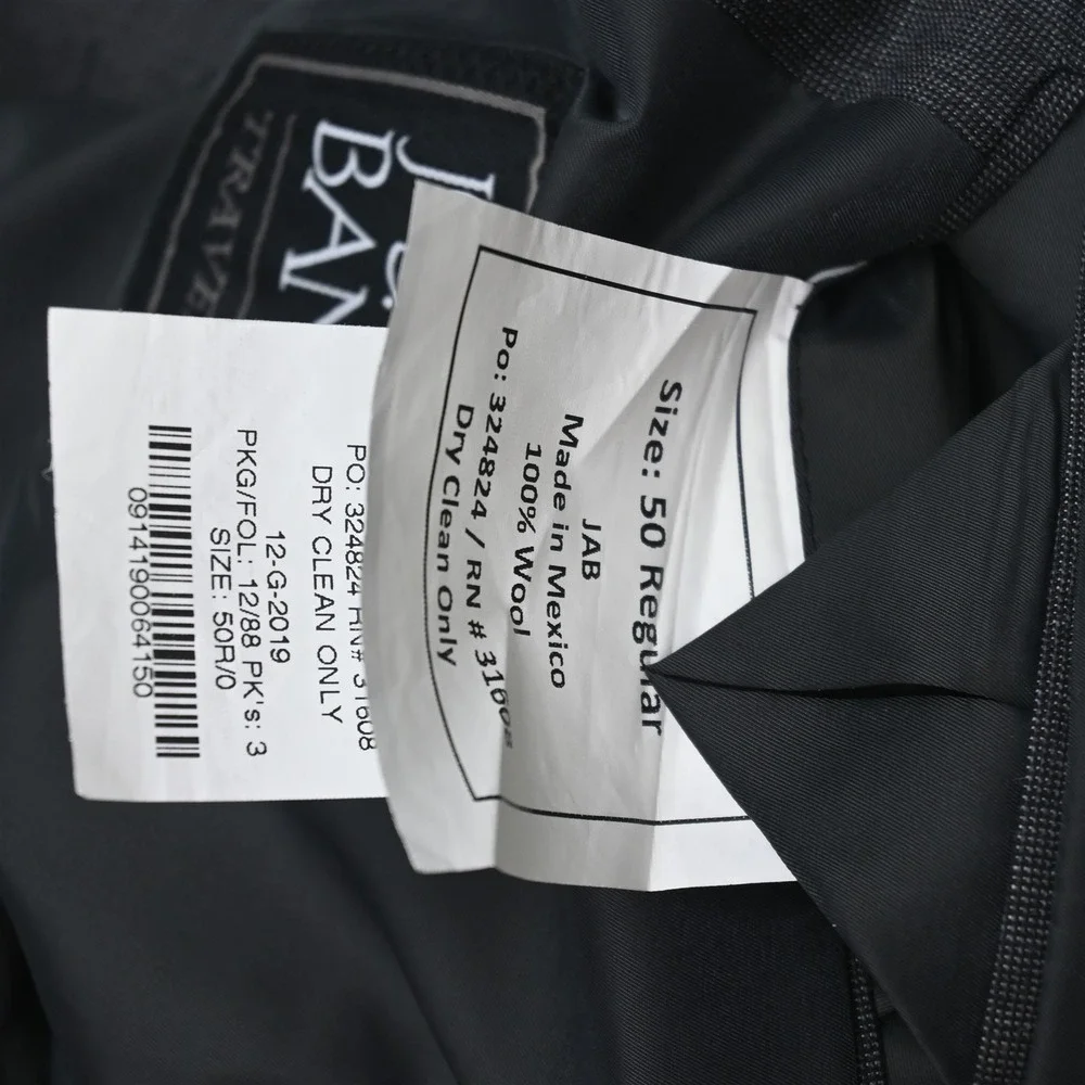 Jos A Bank 50R 48x30 Gray 100% Wool Traveler Mens Jacket Pants Suit